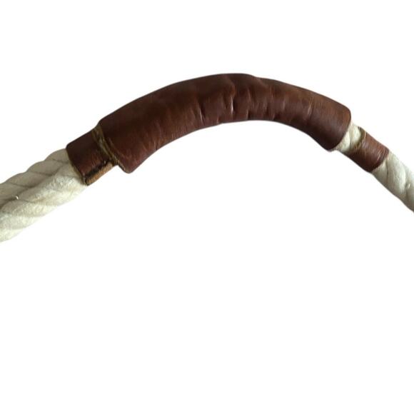 Vtg GAP Jeans Canvas Bucket Bag Tote Rope Cream Brown Leather Y2K 90s Hobo Purse - Picture 15 of 16